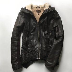 Leather jacket with hood